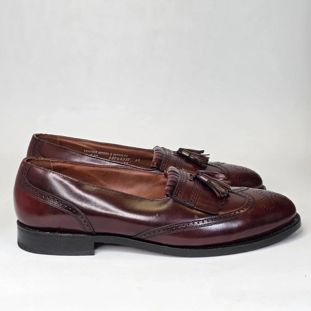 Nordstrom Mens Dress Shoes Size 11 E Burgundy Leather Wingtip Tassel Loafers USA